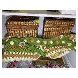 PAIR OF DECORATIVE WICKER STYLE BASKETS AND VINTAG