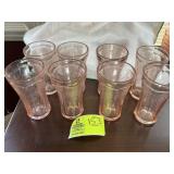 GROUP OF EIGHT VINTAGE PINK WATER GLASSES