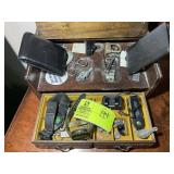 JEWELRY CADDY WITH CONTENTS, WATCHES, WALLETS, ETC