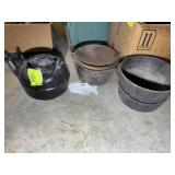 GROUP OF CAST IRON, KETTLE, DUTCH OVEN 10 IN DIAME
