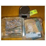 GROUP INCLUDING MISC COINS, COIN WRAPPERS, SCALE,