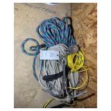 GROUP OF MISCELLANEOUS ROPE PULLEY AND GRAPPLE HOO