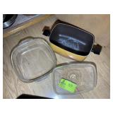 FIRE-KING GLASS BAKING DISH AND METAL ROASTING PAN