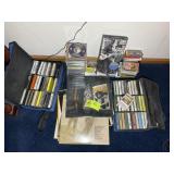 LARGE GROUP OF CASSETTE TAPES, CDS AND RECORDS, EA
