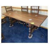 VINTAGE WOODEN [3 BOARD] DINING TABLE WITH METAL F