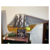 GROUP INCLUDING MODEL BOAT APPROX 40 IN L X 20 IN
