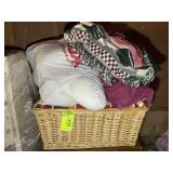 BASKET WITH ASSORTED BLANKETS AND COMFORTER