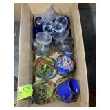 GROUP OF MARGARITA GLASSES, BLUE GLASS CUPS, ASSOR