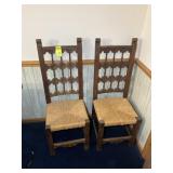 PAIR OF VINTAGE WOODEN RUSH SEAT DINING CHAIRS