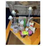 GROUP OF DECORATIVE ITEMS ON COFFEE TABLE. VASES,