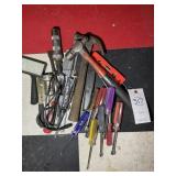 GROUP OF ASSORTED HAND TOOLS, HAMMERS, FILES, NUT