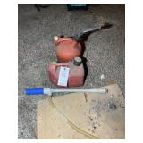 PAIR OF SMALL GAS CANS AND SIPHON PUMP