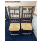 PAIR OF VINTAGE WOODEN RUSH SEAT DINING CHAIRS