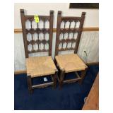 PAIR OF VINTAGE WOODEN RUSH SEAT DINING CHAIRS