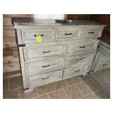 9 DRAWER DRESSER WITH MIRROR, DAMAGE TO TOP, 58 IN