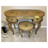 VINTAGE MAKEUP VANITY WITH MATCHING STOOL, FOLD UP