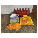 GROUP MISC COLORFUL DINNERWARE, SOUP BOWLS, SAUCER