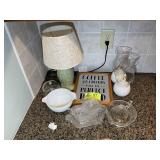 GROUP INCLUDING LAMP, CHEESE DISH, CREAM AND SUGAR