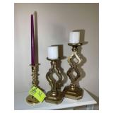 GROUP OF CANDLE STICKS, ONE 9 IN BRASS BALDWIN