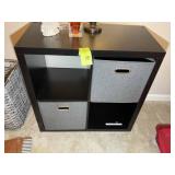 4 CUBBY STORAGE BIN WITH TWO BASKETS, NO CONTENTS