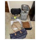 GROUP OF LADIES BAGS, PURSES, AND HAMPER