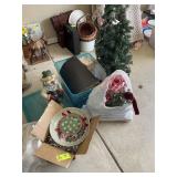 BOX WITH MISC GLASS SERVING PIECES, PITCHERS, VASE