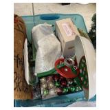 GROUP OF CHRISTMAS ITEMS, LIGHTS, SMALL TREES, ETC