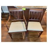 PAIR OF DINING CHAIRS, ONE CAPTAINS CHAIR, UPHOLST