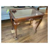 WOODEN SIDE TABLE WITH GLASS TOP AND TWO PULL OUT