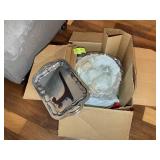BOX WITH SILVER PLATED SERVING PLATTERS AND PUNCH