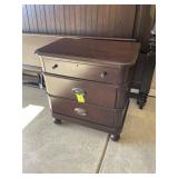 STANLEY 3 DRAWER SIDE TABLE WITH GLASS TOP, 28 IN