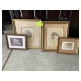 GROUP OF 4 FRAMED AND MATTED VINTAGE PRINTS, 14 IN