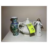 GROUP INCLUDING TEA POT, VASE AND ANGEL
