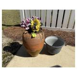 LARGE CERAMIC POT APPROX 2 FT TALL AND EXTRA FLOWE