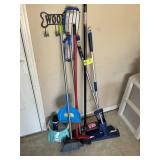 GROUP OF MISC MOPS, BROOMS, ETC