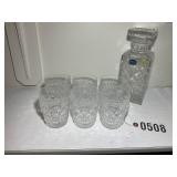 BOHEMIA CRYSTAL DECANTER AND 6 HIGH BALL GLASSES