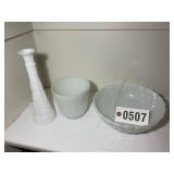 MILK GLASS BOWLS AND VASE