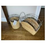METAL AND WICKER TRASH CAN AND MAGAZINE RACK