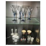 CONTENTS OF UPPER HUTCH, STEMMED GLASS WARE, CANDL
