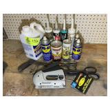 GROUP OF MISC ITEMS, STAPLE GUN, SNIPS, HACK SAW,
