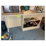 WOODEN BOOKSHELF, NO CONTENTS, 56 IN X 15 IN X 28.