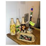 GROUP OF WICKER STYLE DECORATIVE WINE BOTTLE HOLDE