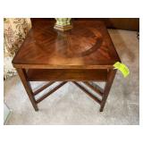 WOODEN SIDE TABLE, 26 IN SQ X 24 IN TALL