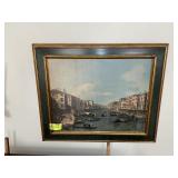 FRAMED PRINT ON BOARD CANAL SCENE, 37 IN X 41 IN