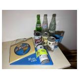 GROUP OF MISC ITEMS, COKE, PEPSI, MOUNTAIN DEW GLA