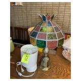 PAIR OF TABLE LAMPS, WHITE 10 IN TALL AND TIFFANY