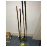 GROUP INCLUDING WOOD SHAFT GOLF CLUBS, TWO DRIVERS