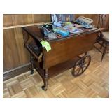 WOODEN ROLLING DROP LEAF TEA CART, 32 IN X 18 IN X