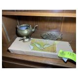 GROUP OF BRASS COLORED ITEMS, HOT PLATE, EAGLE WAL