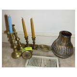 GROUP OF BRASS COLORED CANDLE HOLDERS